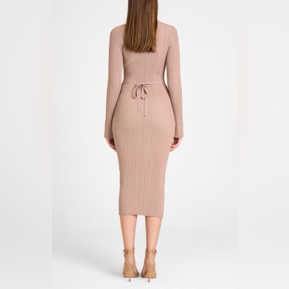WAYF NWT Women’s Alexi Long Sleeve Rib Mauve Elegant Tan Ribbed Dress Size M - Picture 9 of 9
